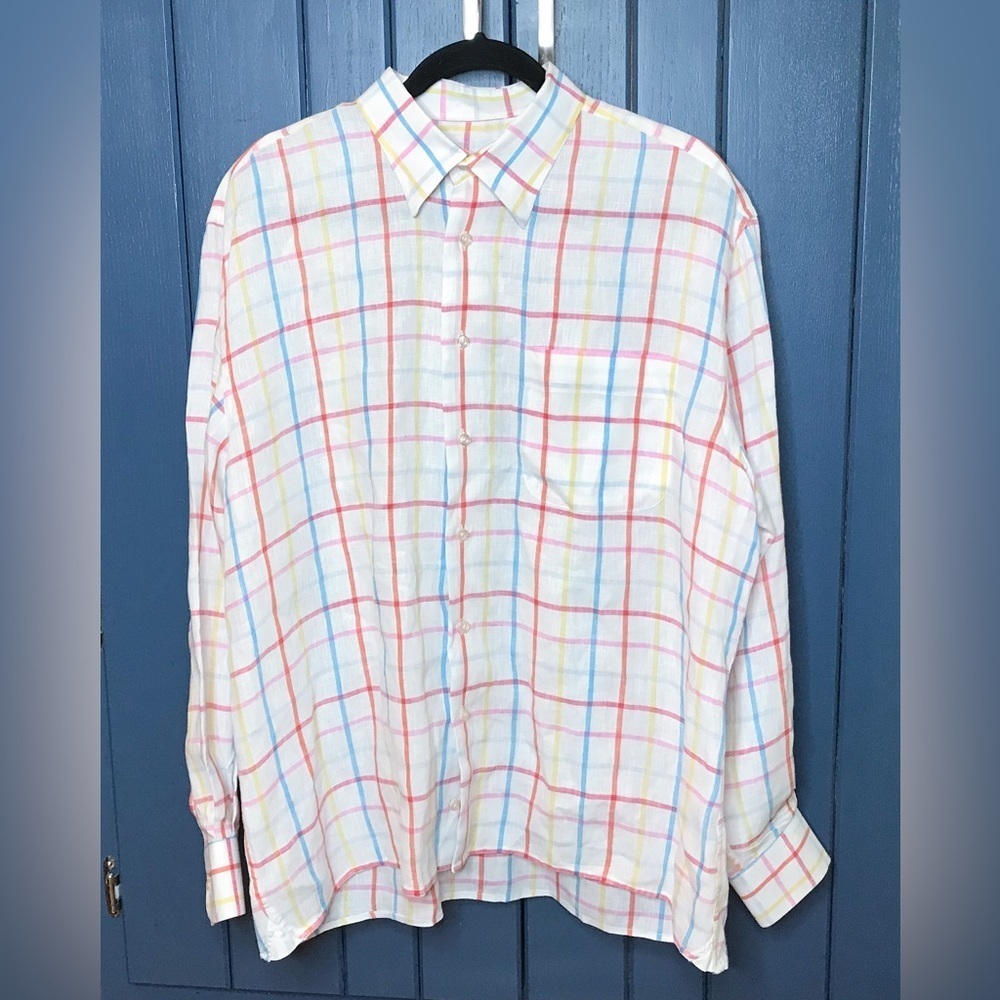 Peter Millar Colorful Plaid Button Front Shirt Size Large Classic Preppy Kidcore